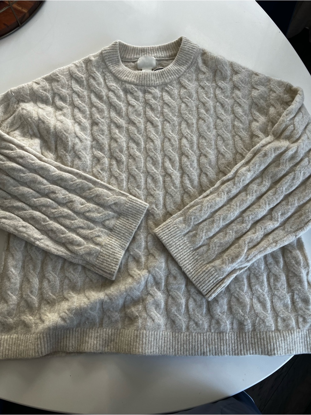 H&M Women's Cable Knit Crewneck Sweater - Cream